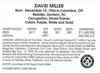 2004 Harness Heroes #33-04 David Miller Back